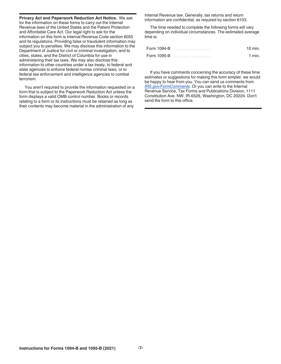 Instructions for IRS Form 1094-B, 1095-B, Page 7