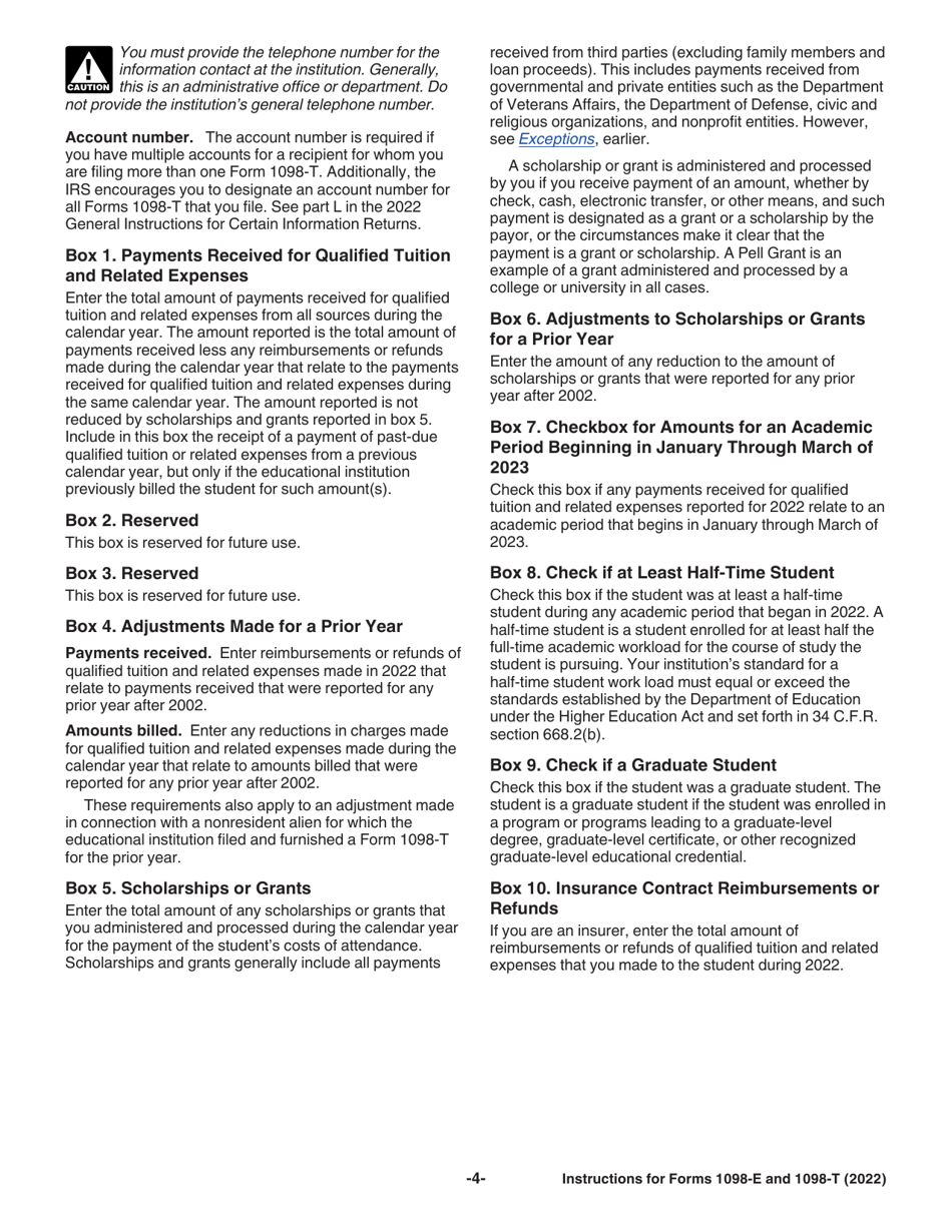 Instructions for IRS Form 1098-E, 1098-T, Page 4