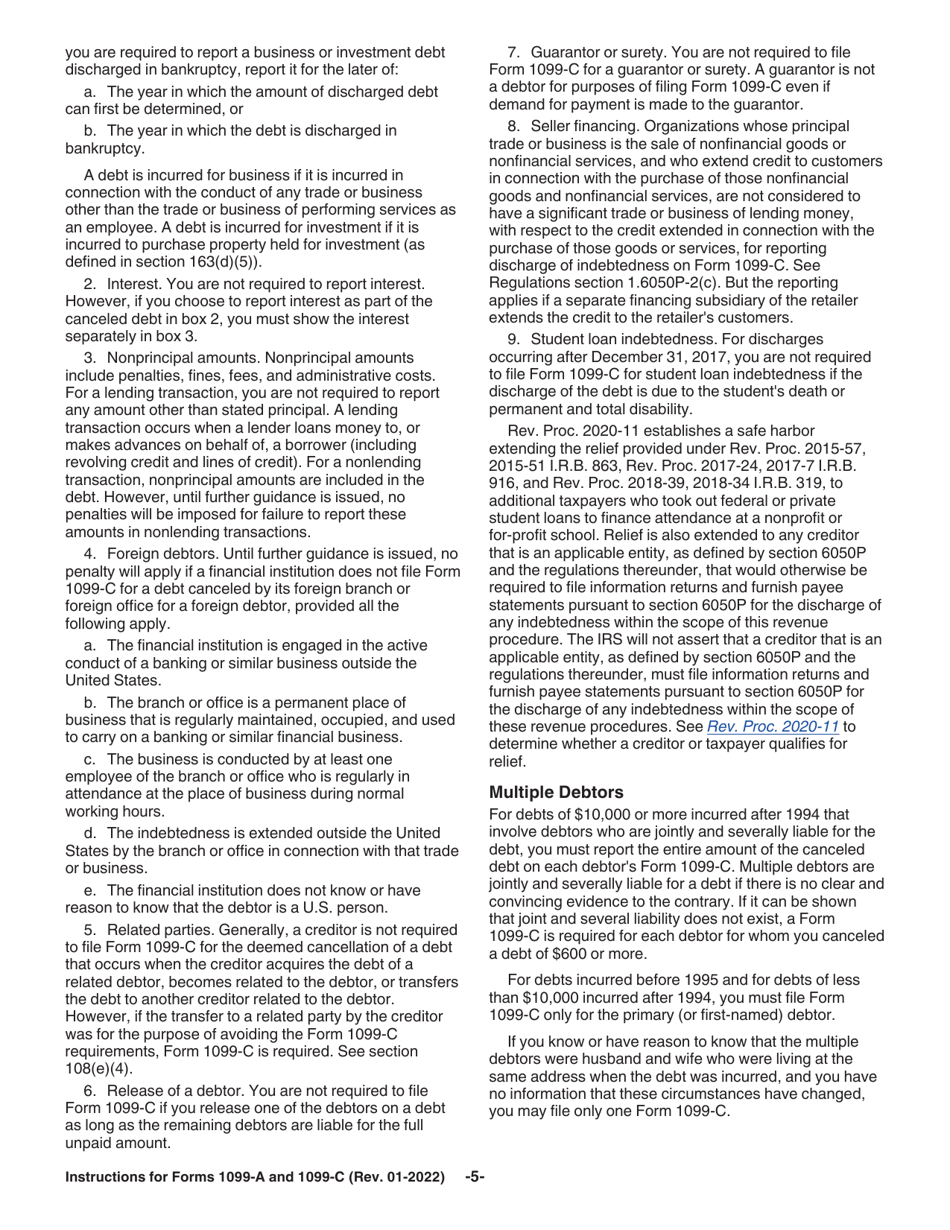 Instructions for IRS Form 1099-A, 1099-C Acquisition or Abandonment of Secured Property and Cancellation of Debt, Page 5