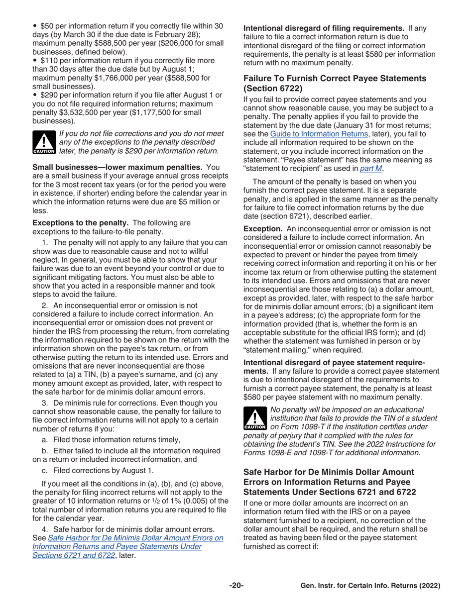 Instructions for IRS Form 1096, 1097, 1098, 1099, 3921, 3922, 5498, W-2G, Page 20