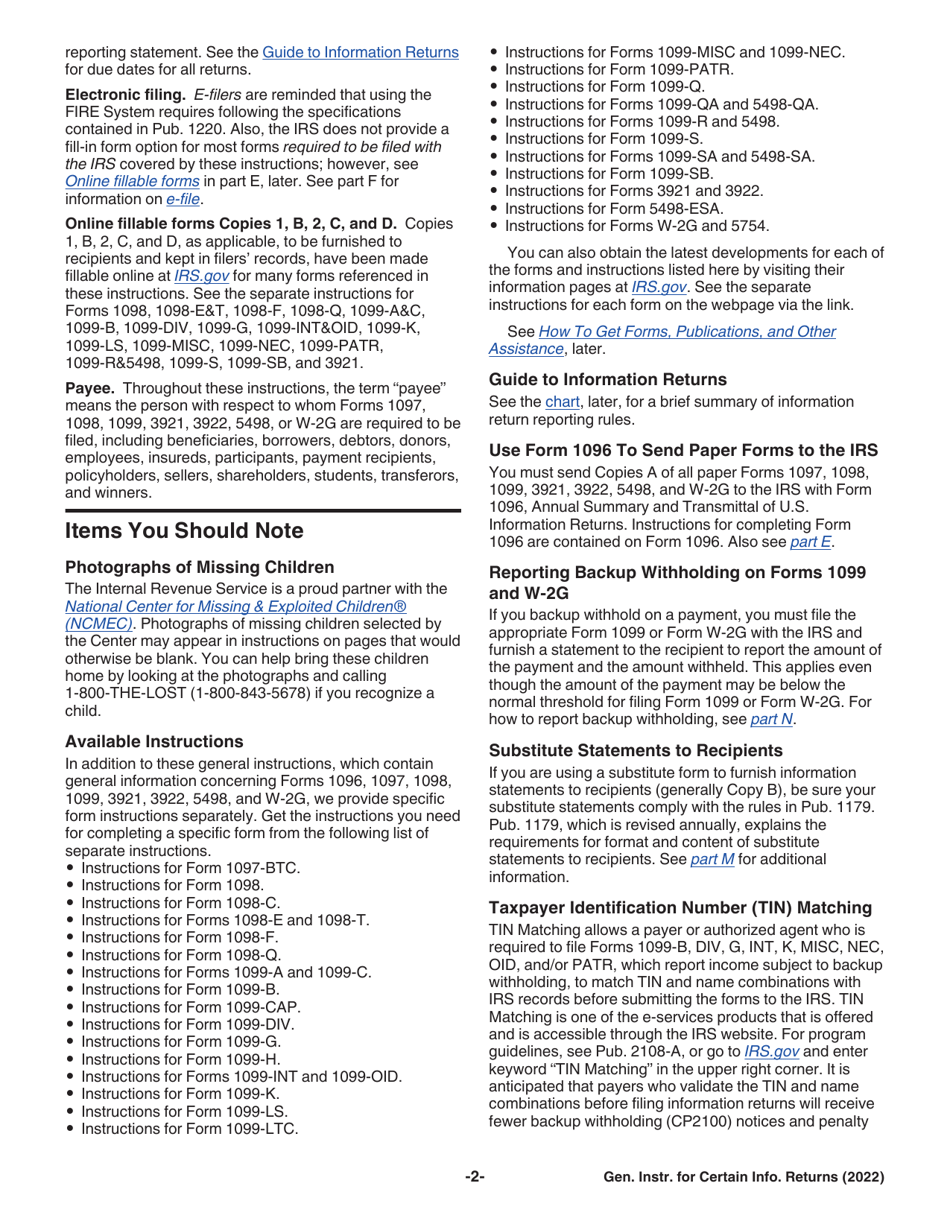 Instructions for IRS Form 1096, 1097, 1098, 1099, 3921, 3922, 5498, W-2G, Page 2