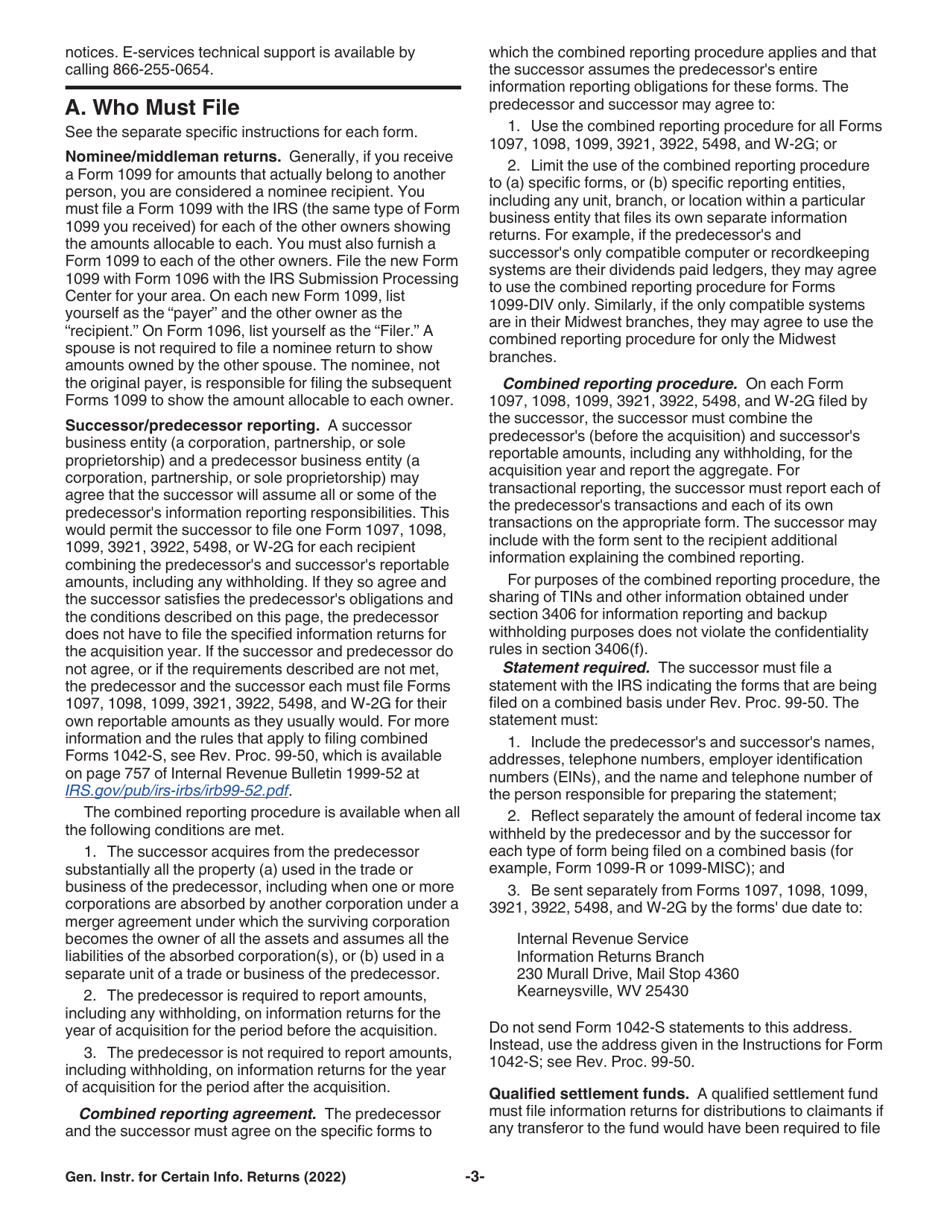 Instructions for IRS Form 1096, 1097, 1098, 1099, 3921, 3922, 5498, W-2G, Page 3