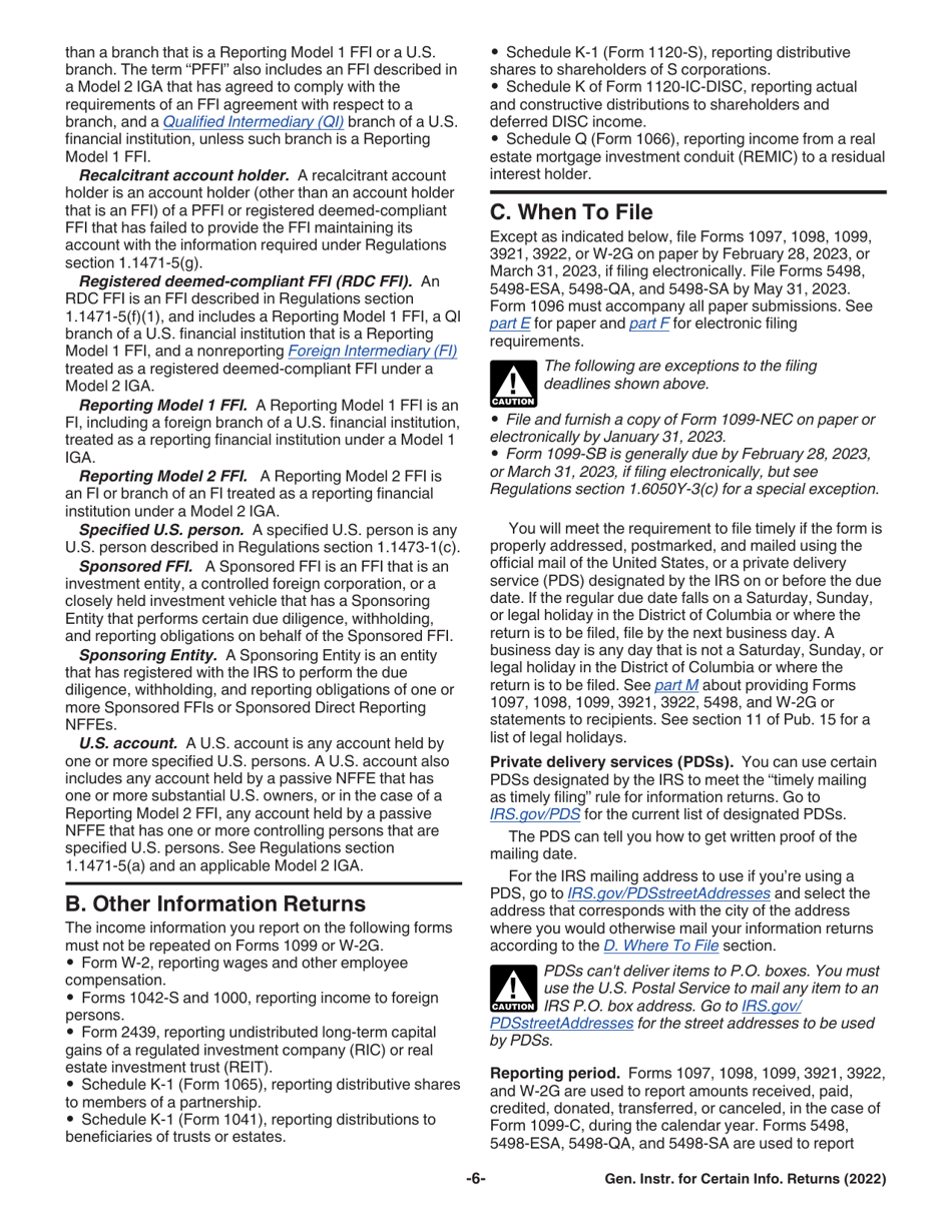 Instructions for IRS Form 1096, 1097, 1098, 1099, 3921, 3922, 5498, W-2G, Page 6