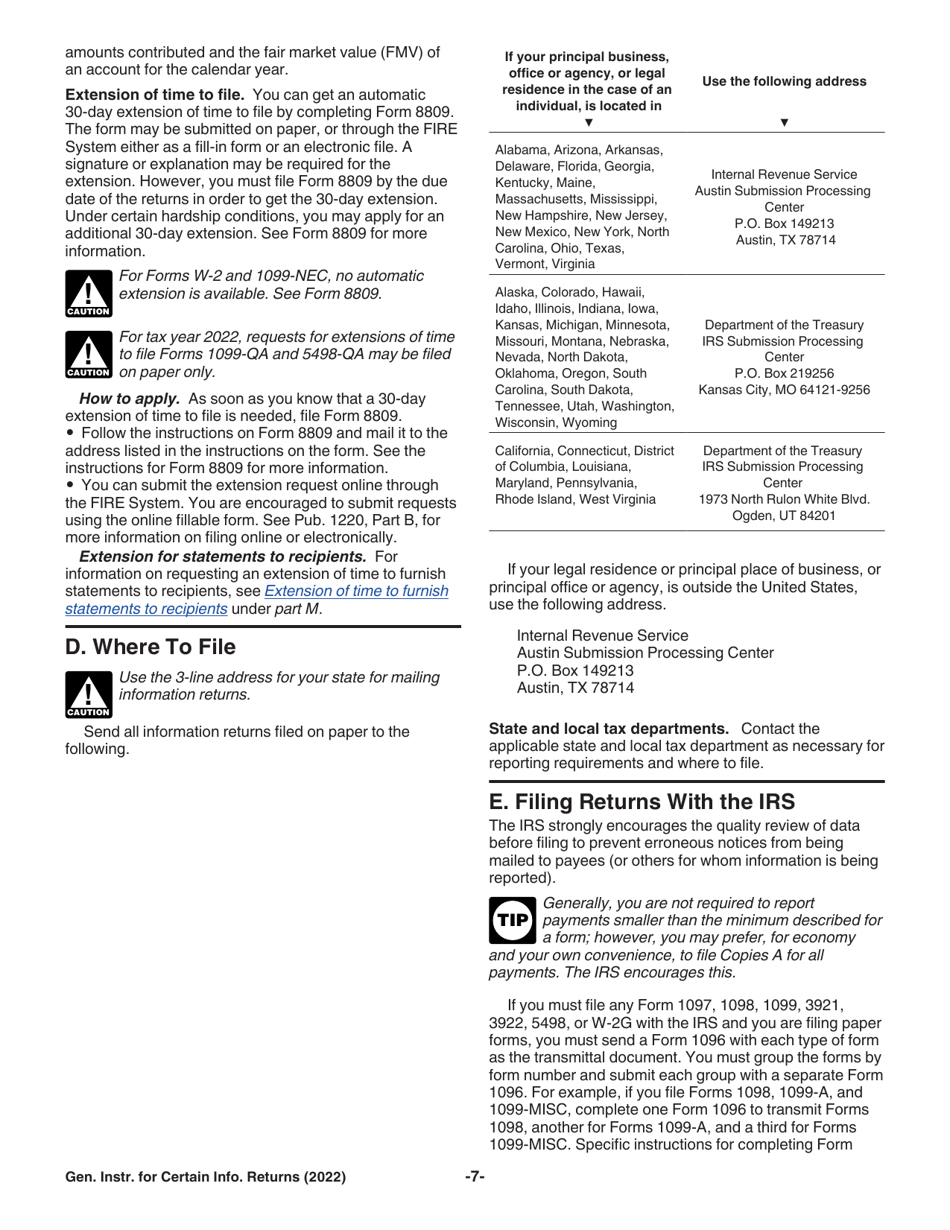 Instructions for IRS Form 1096, 1097, 1098, 1099, 3921, 3922, 5498, W-2G, Page 7