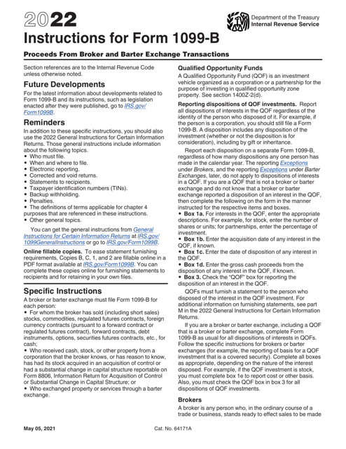 IRS Form 1099-B 2022 Printable Pdf