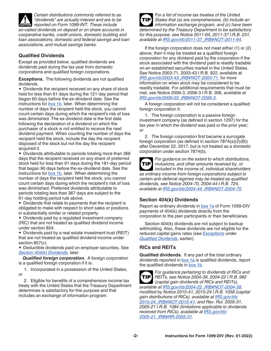 Instructions for IRS Form 1099-DIV Dividends and Distributions, Page 2