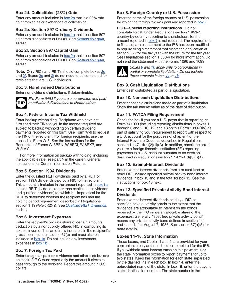 Download Instructions For IRS Form 1099-DIV Dividends And Distributions ...