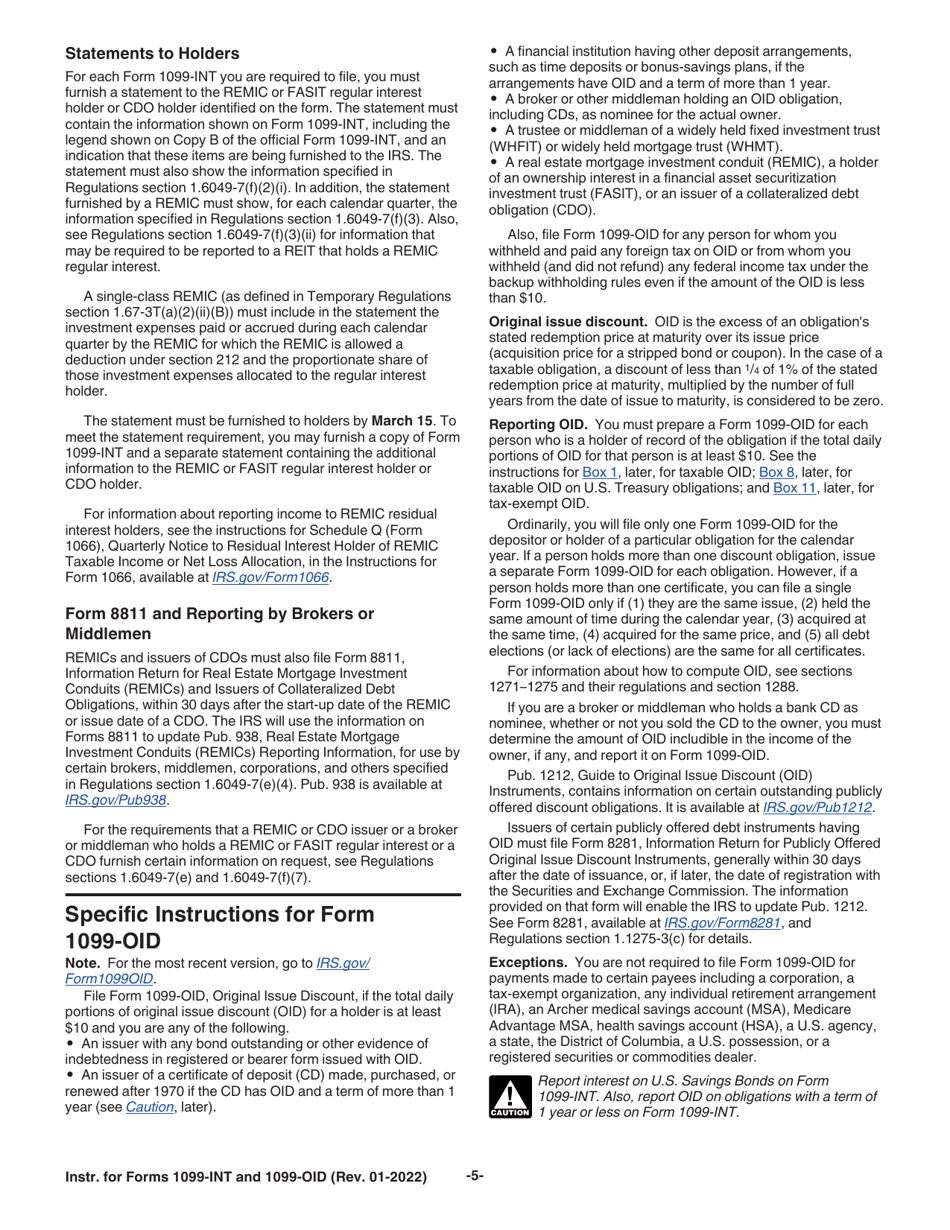 Instructions for IRS Form 1099-INT, 1099-OID, Page 5