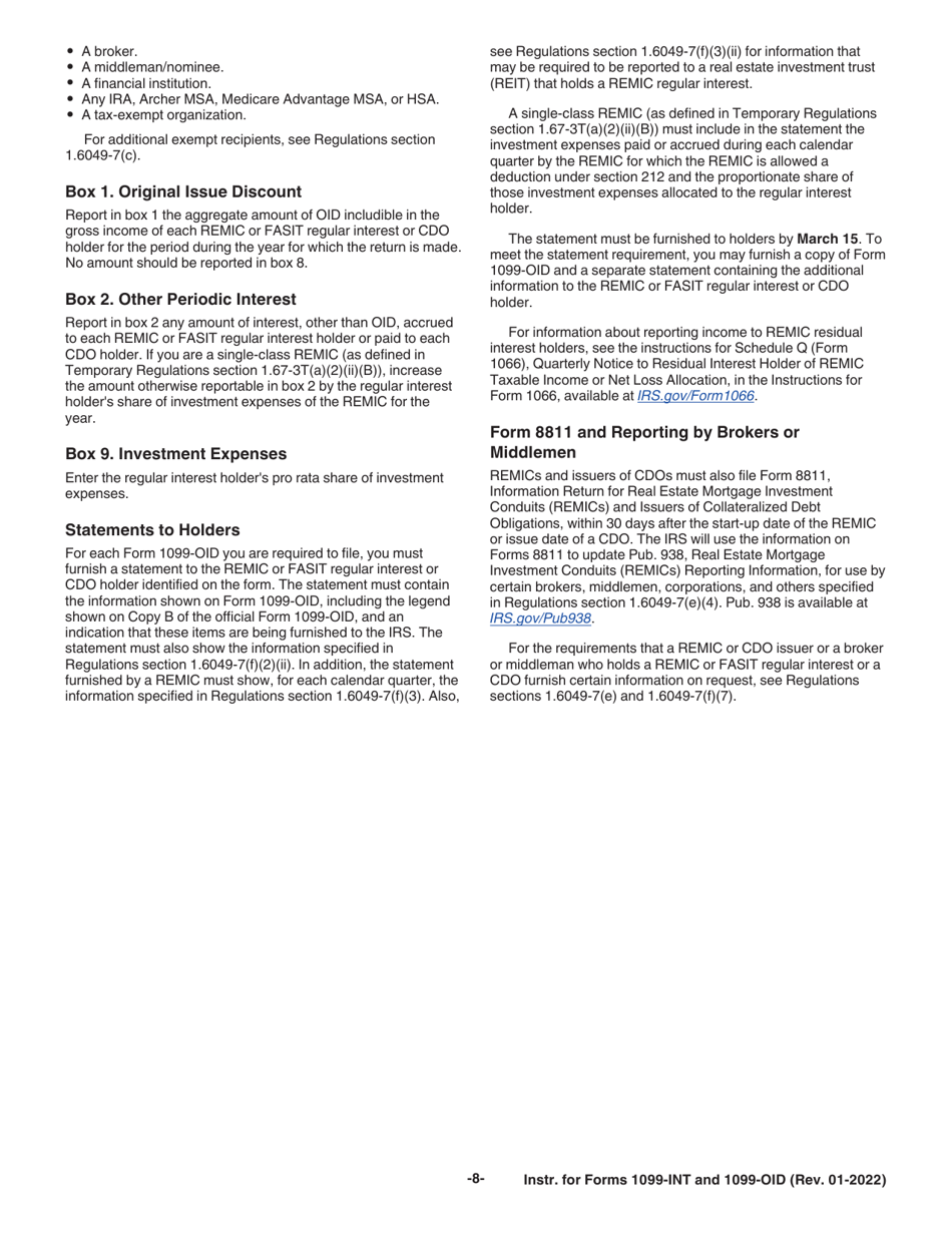 Instructions for IRS Form 1099-INT, 1099-OID, Page 8