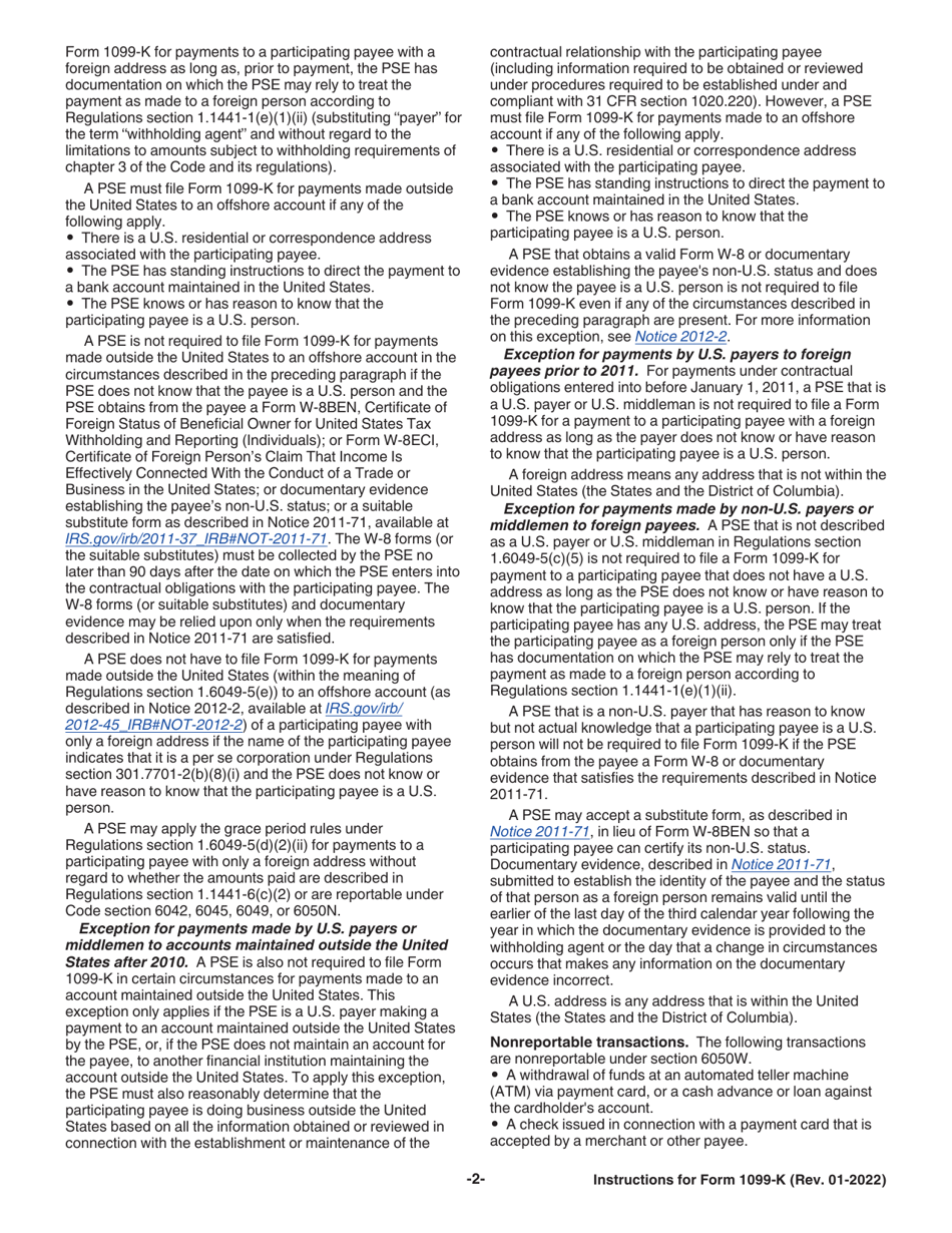 Instructions for IRS Form 1099-K Payment Card and Third Party Network Transactions, Page 2