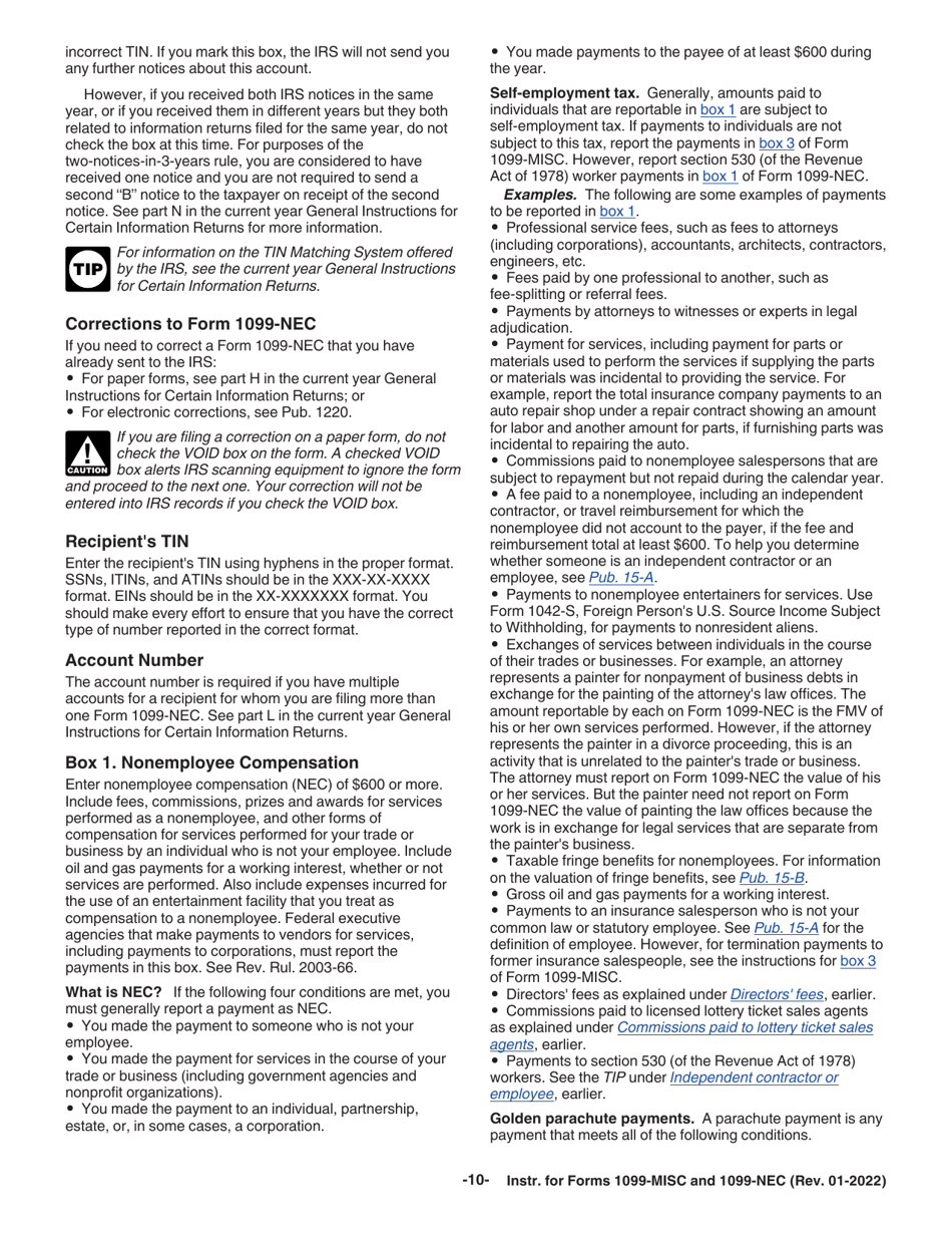 Instructions for IRS Form 1099-MISC, 1099-NEC, Page 10
