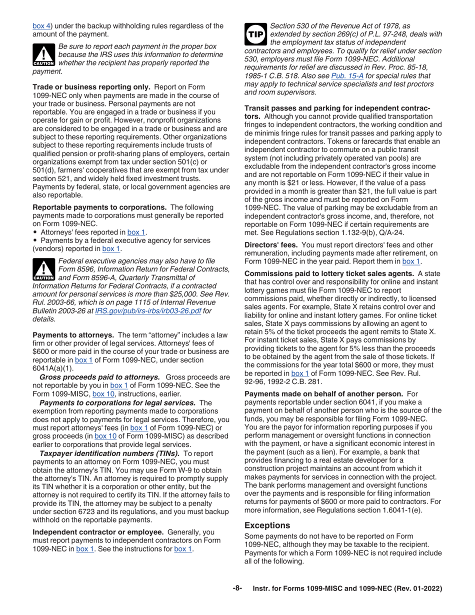Instructions for IRS Form 1099-MISC, 1099-NEC, Page 8