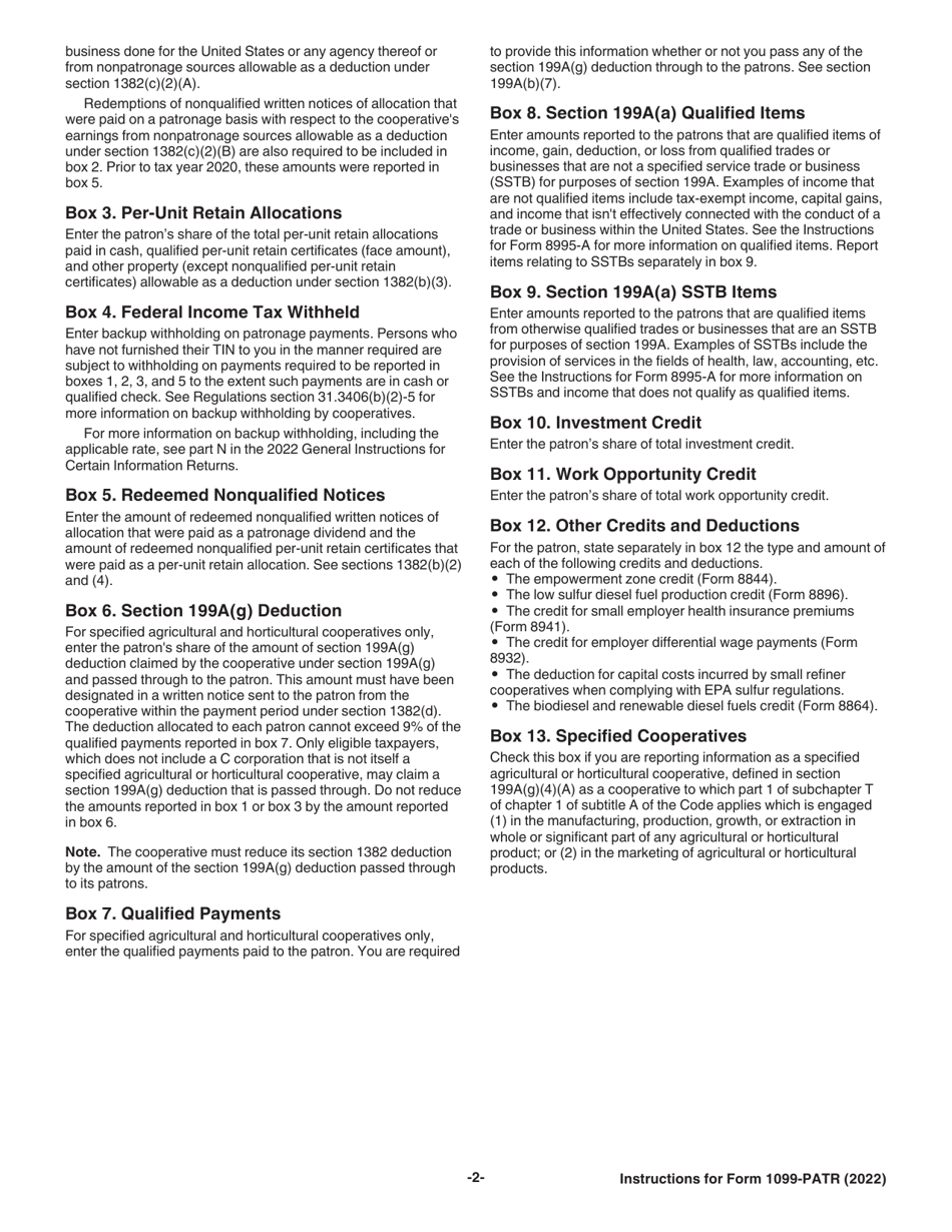Instructions for IRS Form 1099-PATR Taxable Distributions Received From Cooperatives, Page 2