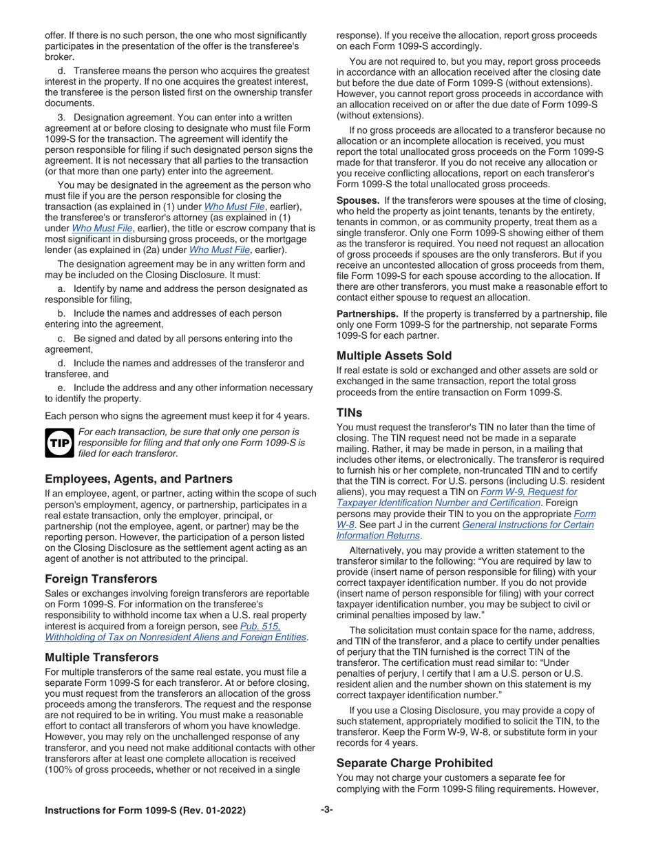 Instructions for IRS Form 1099-S Proceeds From Real Estate Transactions, Page 3