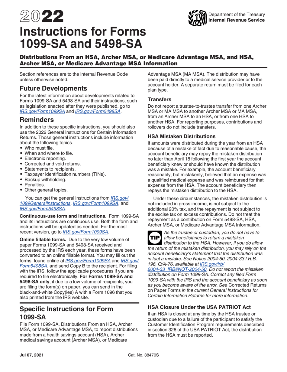 Instructions for IRS Form 1099-SA, 5498-SA, Page 1