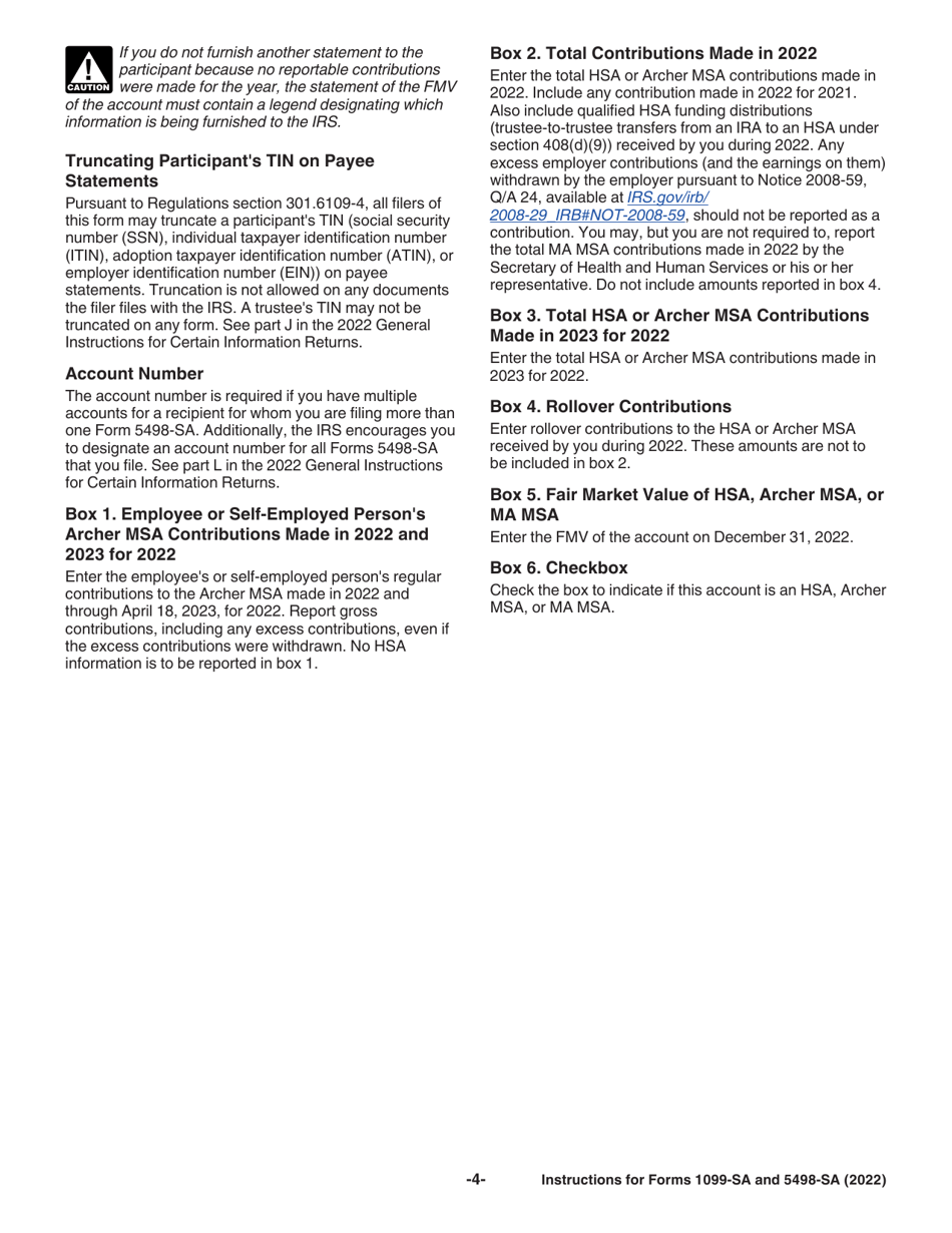 Instructions for IRS Form 1099-SA, 5498-SA, Page 4