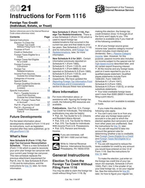 IRS Form 1116 2021 Printable Pdf