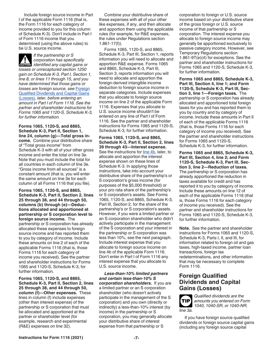 Instructions for IRS Form 1116 Foreign Tax Credit (Individual, Estate, or Trust), Page 7