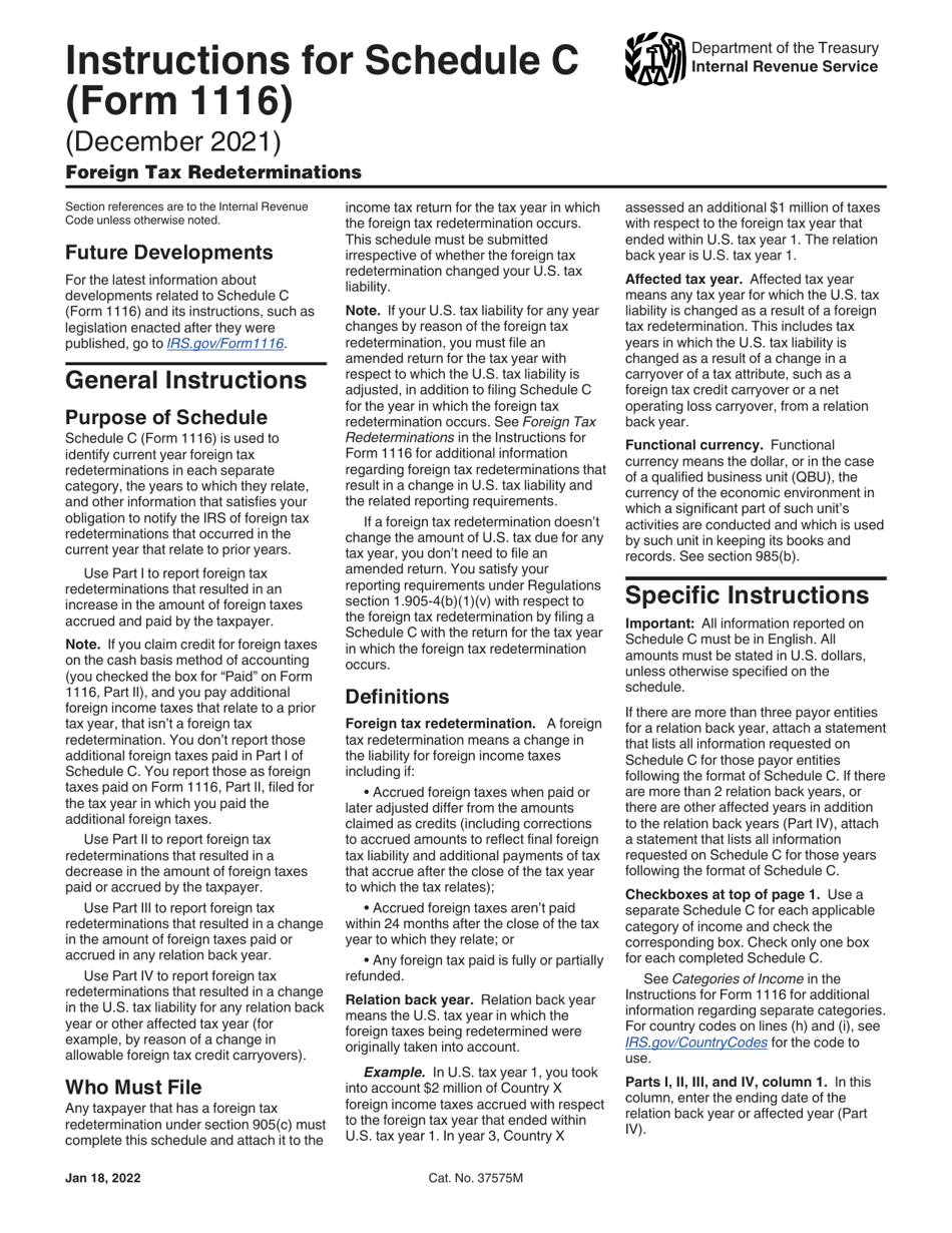 Instructions for IRS Form 1116 Schedule C Foreign Tax Redeterminations, Page 1