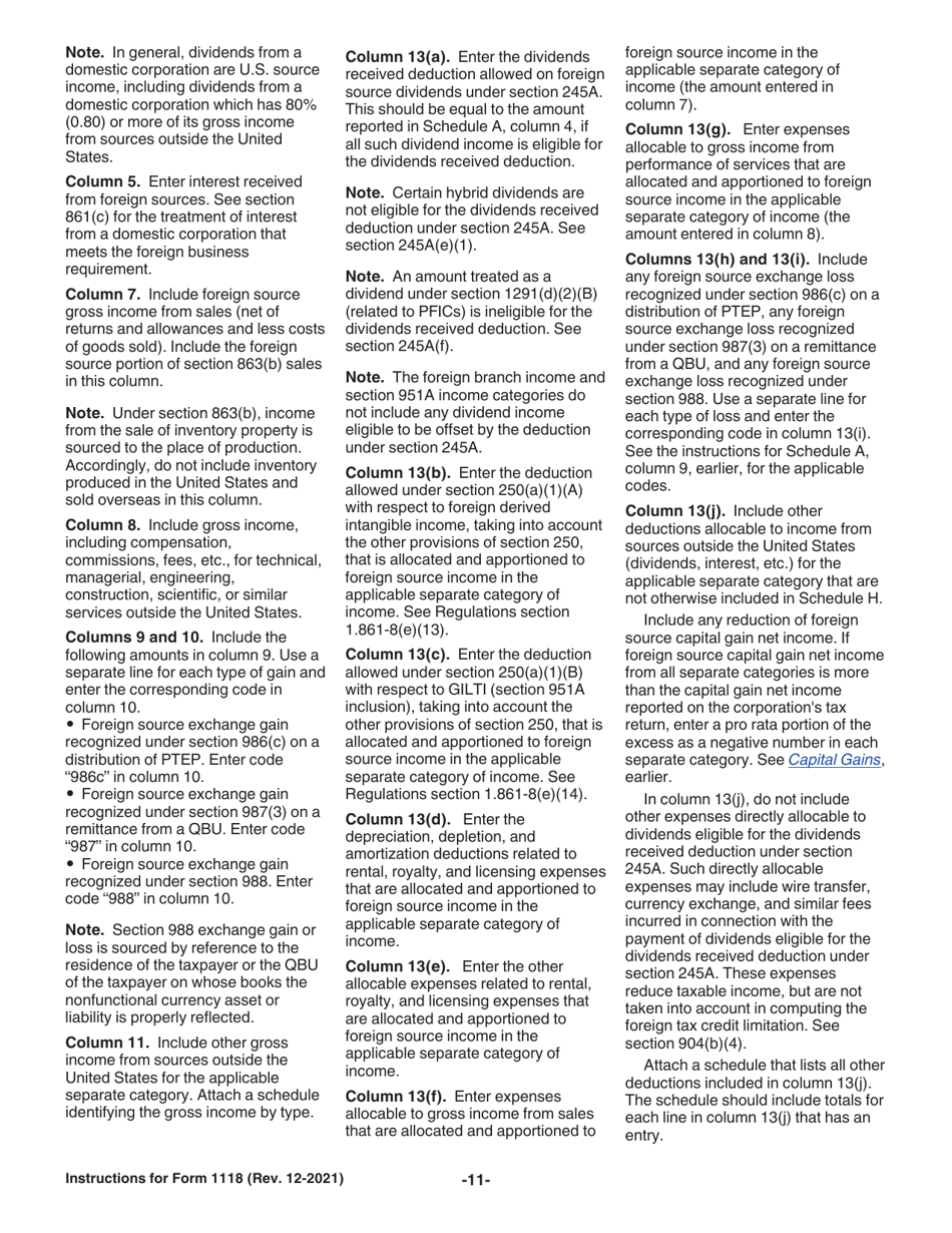Instructions for IRS Form 1118 Foreign Tax Credit - Corporations, Page 11