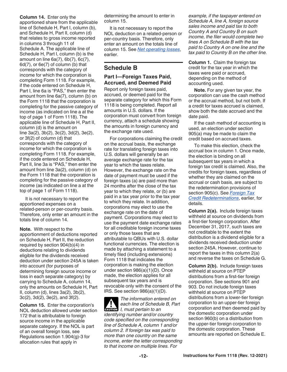 Instructions for IRS Form 1118 Foreign Tax Credit - Corporations, Page 12