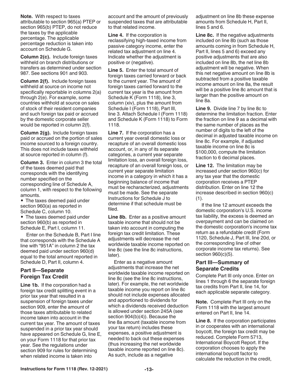 Instructions for IRS Form 1118 Foreign Tax Credit - Corporations, Page 13