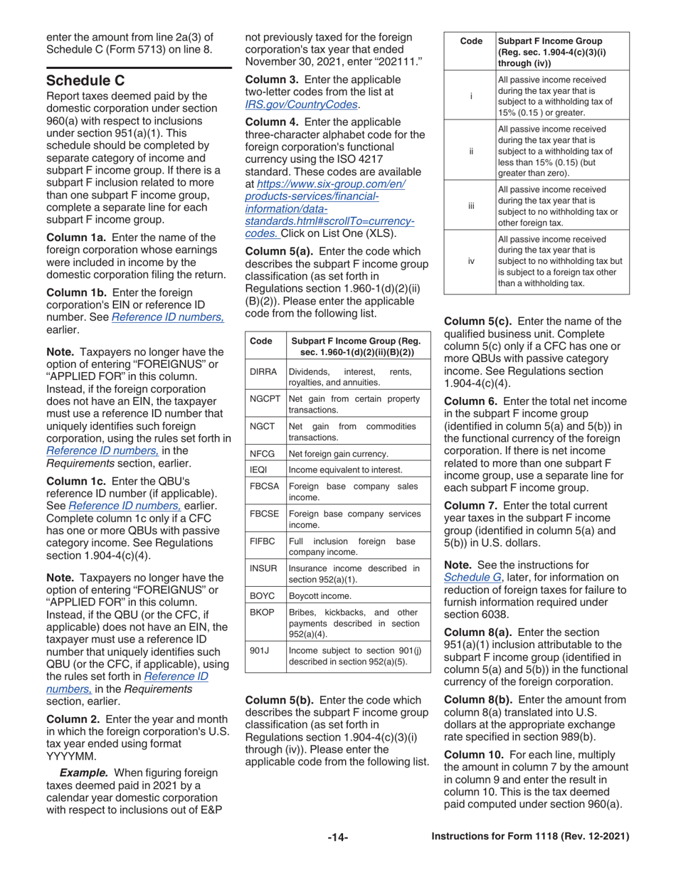Instructions for IRS Form 1118 Foreign Tax Credit - Corporations, Page 14