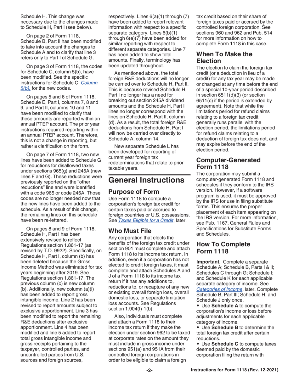 Instructions for IRS Form 1118 Foreign Tax Credit - Corporations, Page 2