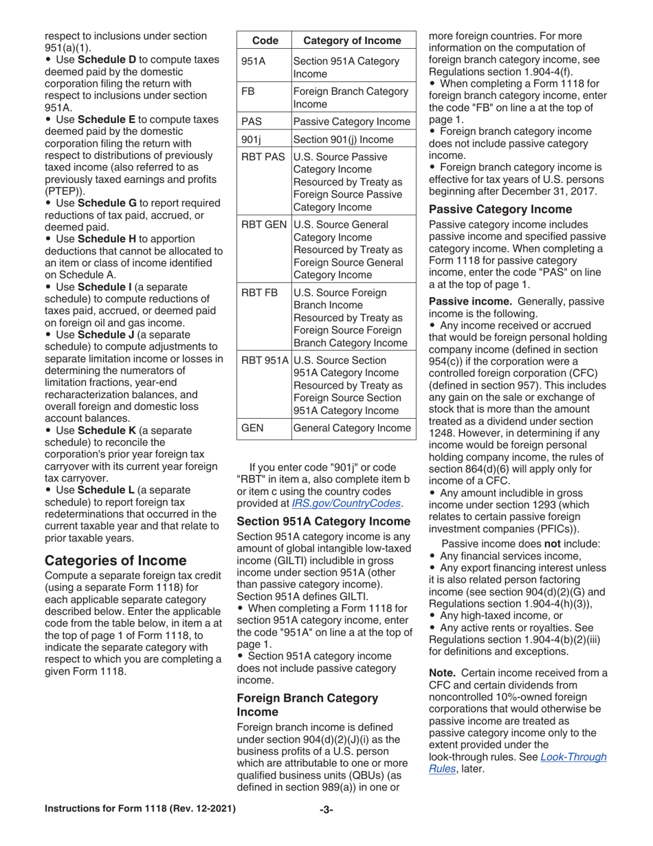 Instructions for IRS Form 1118 Foreign Tax Credit - Corporations, Page 3
