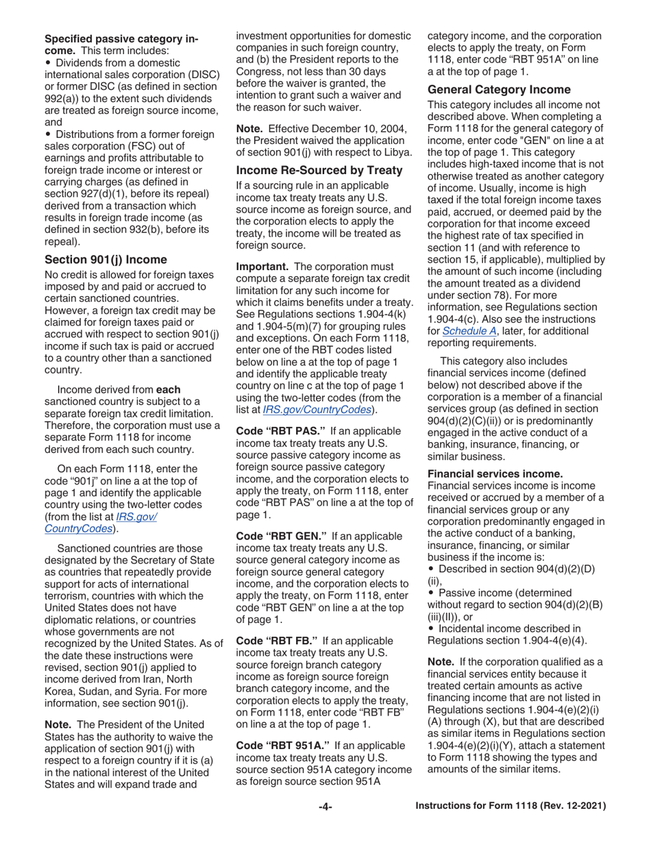 Instructions for IRS Form 1118 Foreign Tax Credit - Corporations, Page 4
