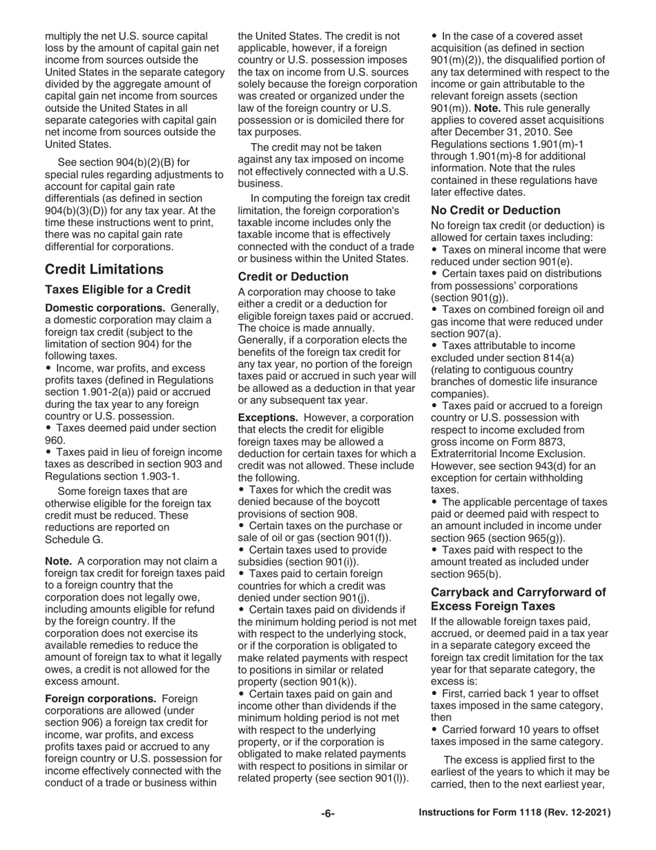 Instructions for IRS Form 1118 Foreign Tax Credit - Corporations, Page 6