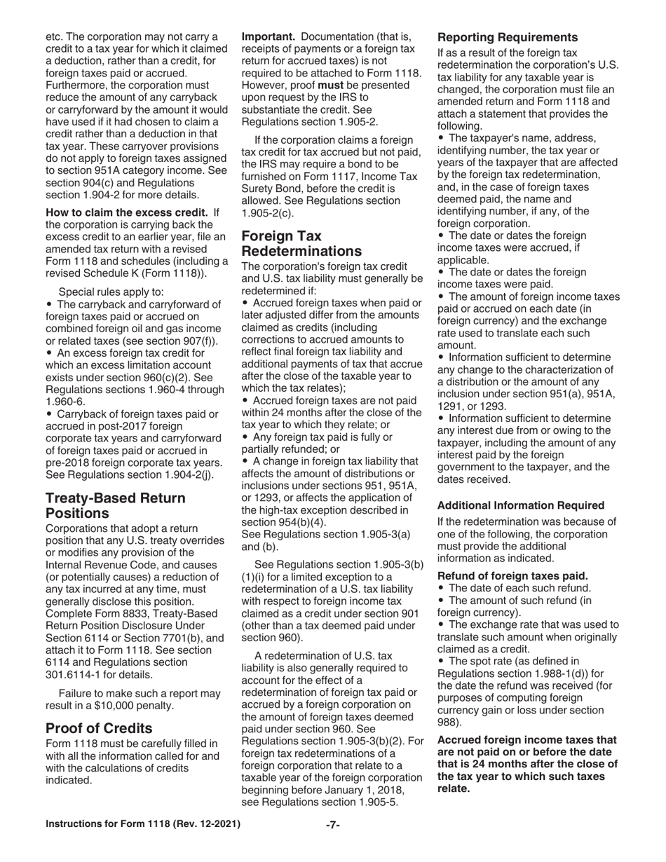 Instructions for IRS Form 1118 Foreign Tax Credit - Corporations, Page 7