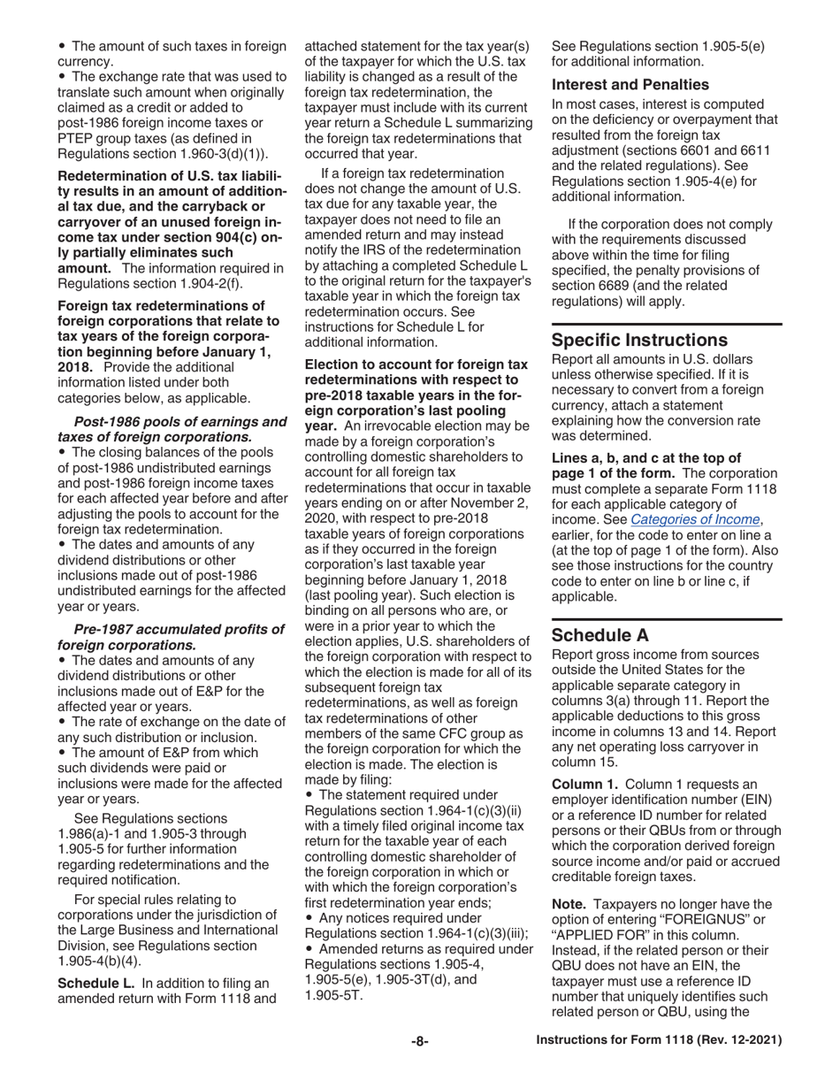 Instructions for IRS Form 1118 Foreign Tax Credit - Corporations, Page 8