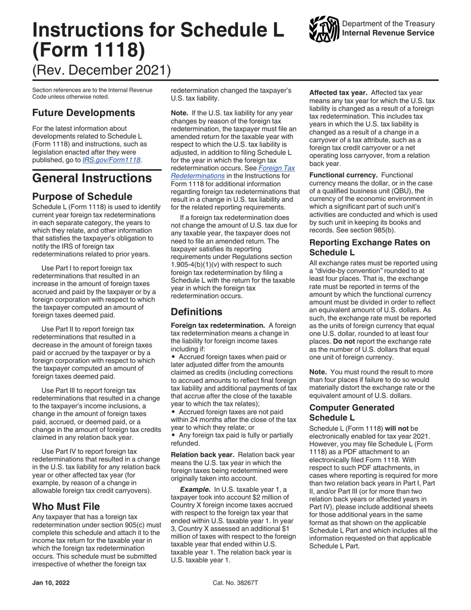 Instructions for IRS Form 1118 Schedule L Foreign Tax Redeterminations, Page 1