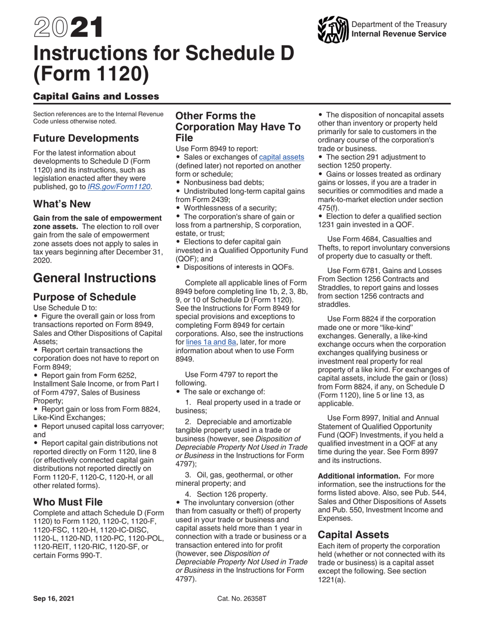 Download Instructions for IRS Form 1120 Schedule D Capital Gains and ...