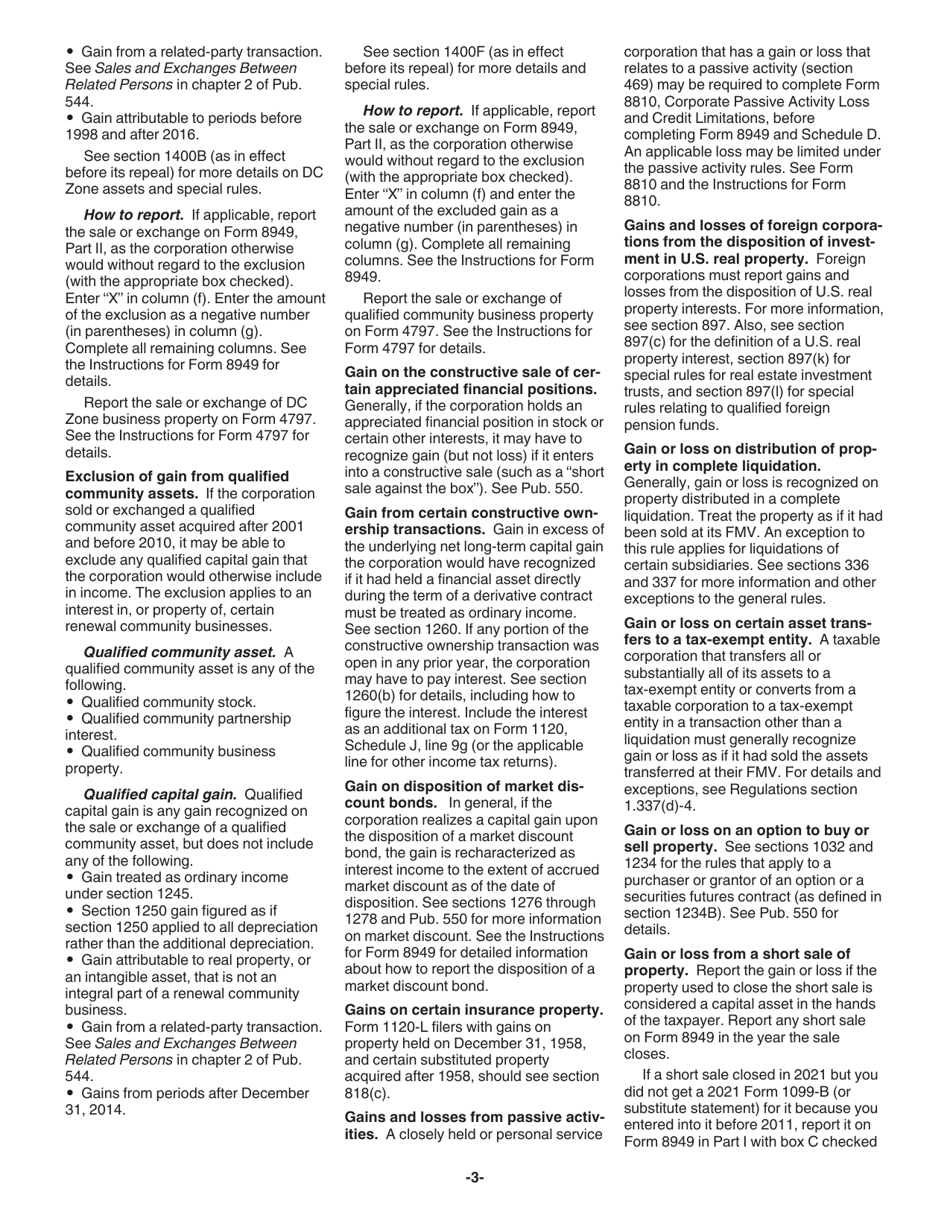Instructions for IRS Form 1120 Schedule D Capital Gains and Losses, Page 3