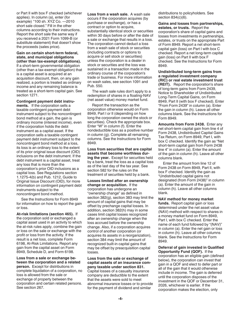 Instructions for IRS Form 1120 Schedule D Capital Gains and Losses, Page 4