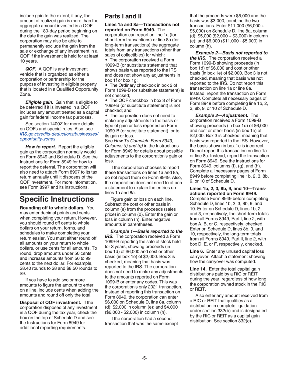 Instructions for IRS Form 1120 Schedule D Capital Gains and Losses, Page 5