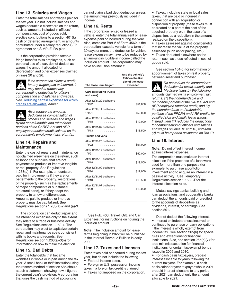 Instructions for IRS Form 1120 U.S. Corporation Income Tax Return, Page 12
