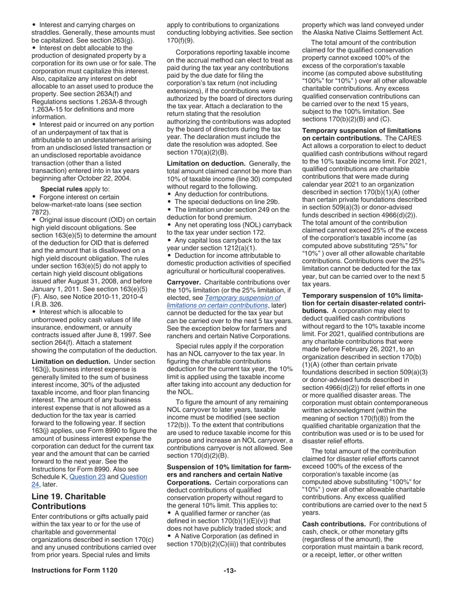 Instructions for IRS Form 1120 U.S. Corporation Income Tax Return, Page 13