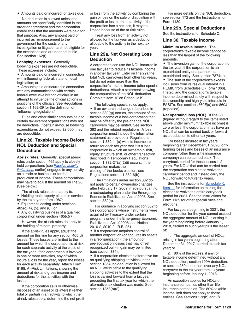 Instructions for IRS Form 1120 U.S. Corporation Income Tax Return, Page 16