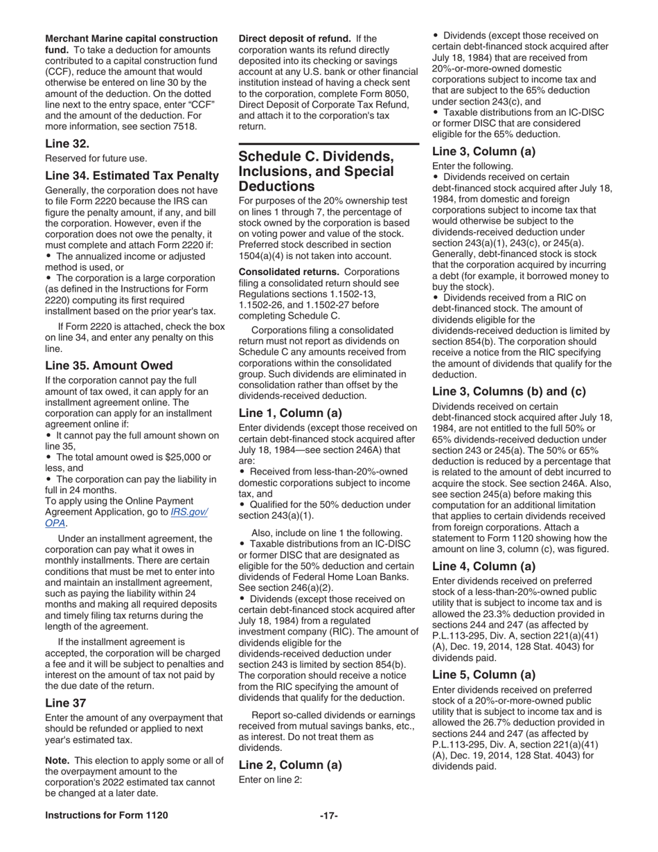 Instructions for IRS Form 1120 U.S. Corporation Income Tax Return, Page 17