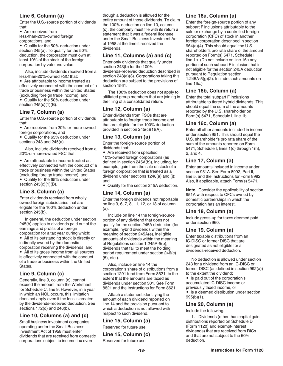 Instructions for IRS Form 1120 U.S. Corporation Income Tax Return, Page 18