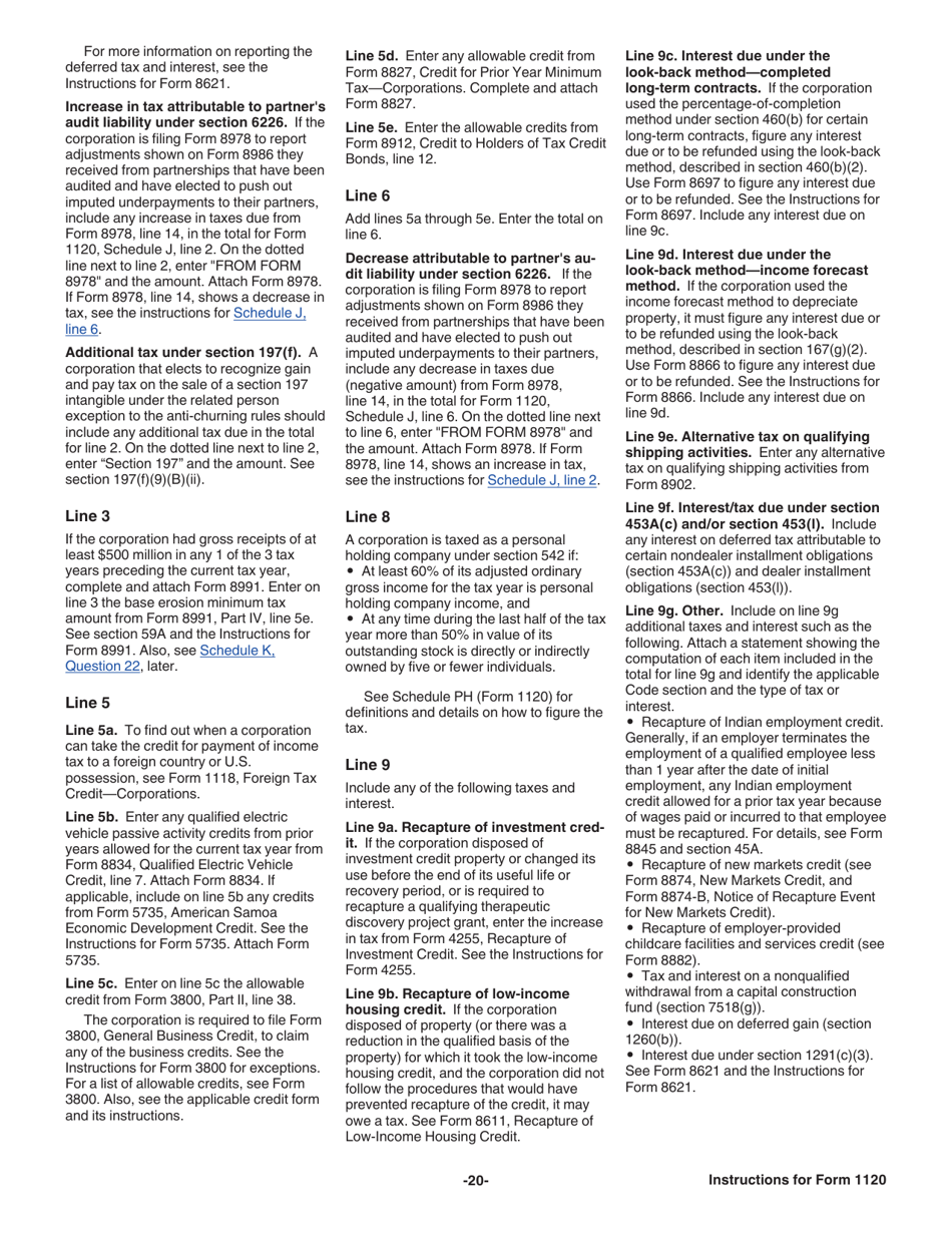 Instructions for IRS Form 1120 U.S. Corporation Income Tax Return, Page 20