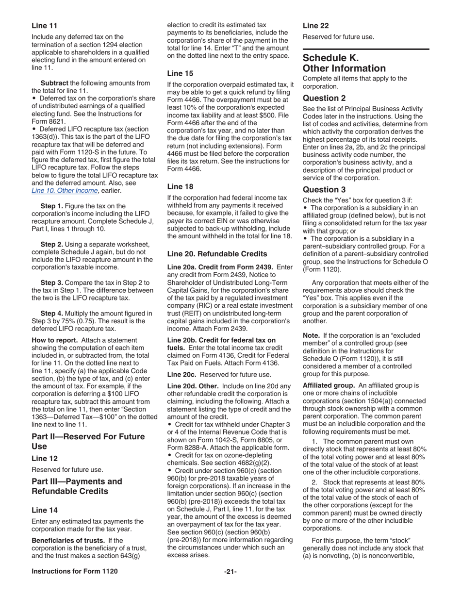 Instructions for IRS Form 1120 U.S. Corporation Income Tax Return, Page 21