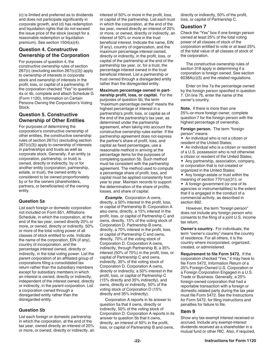 Instructions for IRS Form 1120 U.S. Corporation Income Tax Return, Page 22