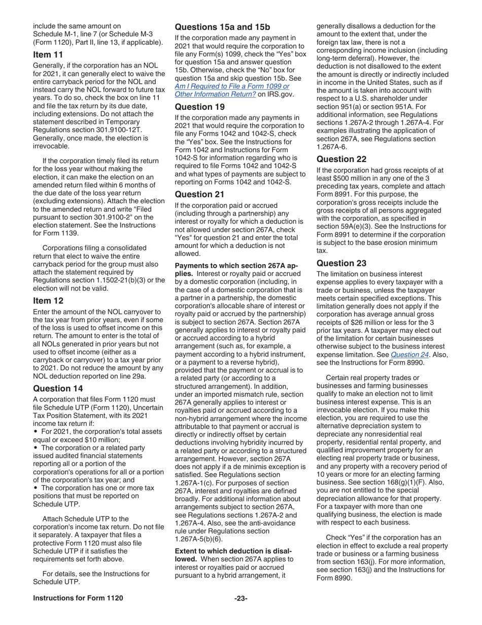 Instructions for IRS Form 1120 U.S. Corporation Income Tax Return, Page 23