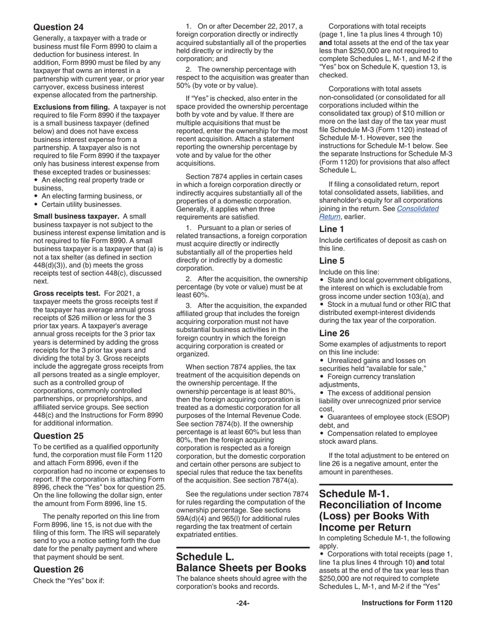 Instructions for IRS Form 1120 U.S. Corporation Income Tax Return, Page 24