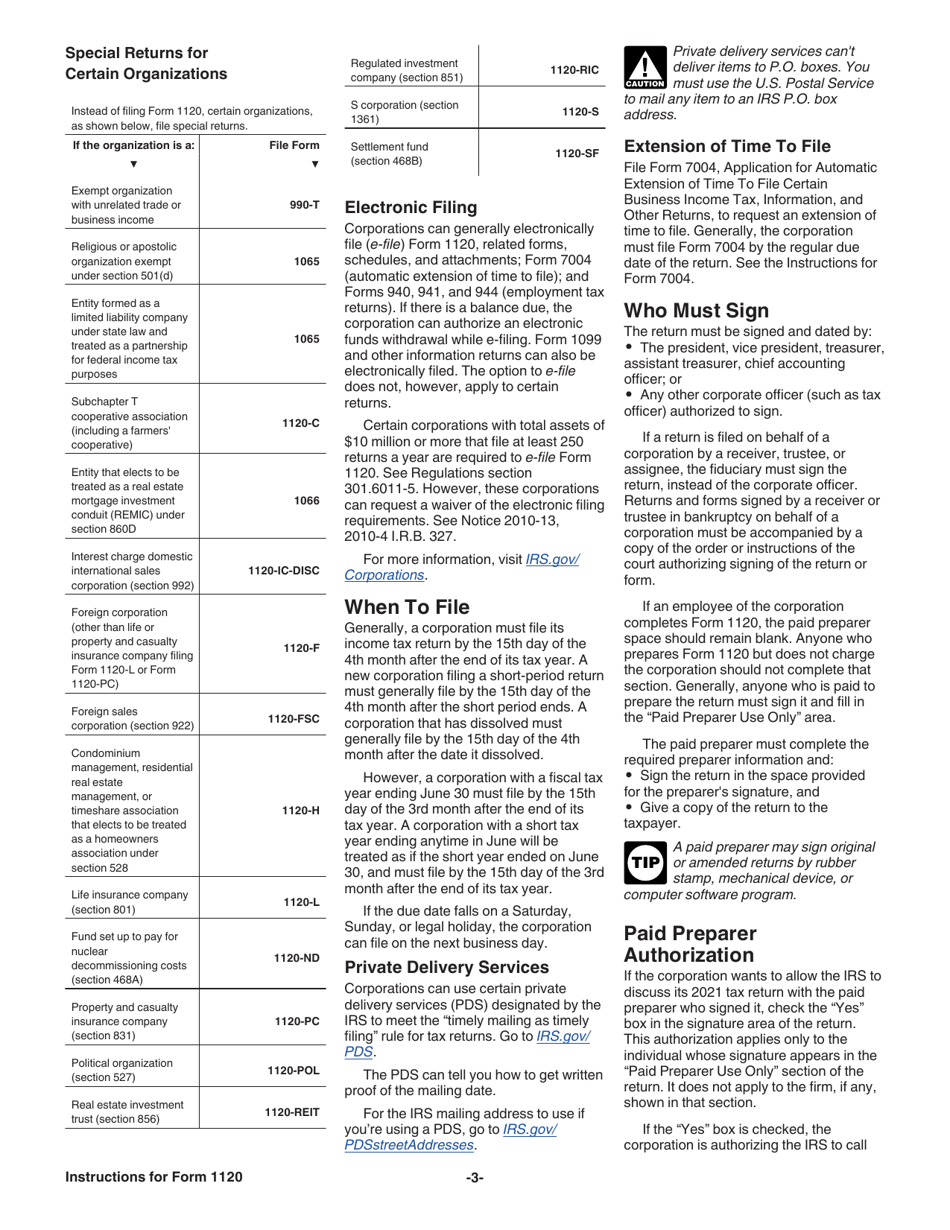 Instructions for IRS Form 1120 U.S. Corporation Income Tax Return, Page 3