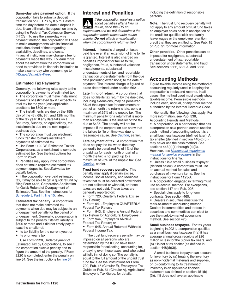 Instructions for IRS Form 1120 U.S. Corporation Income Tax Return, Page 5